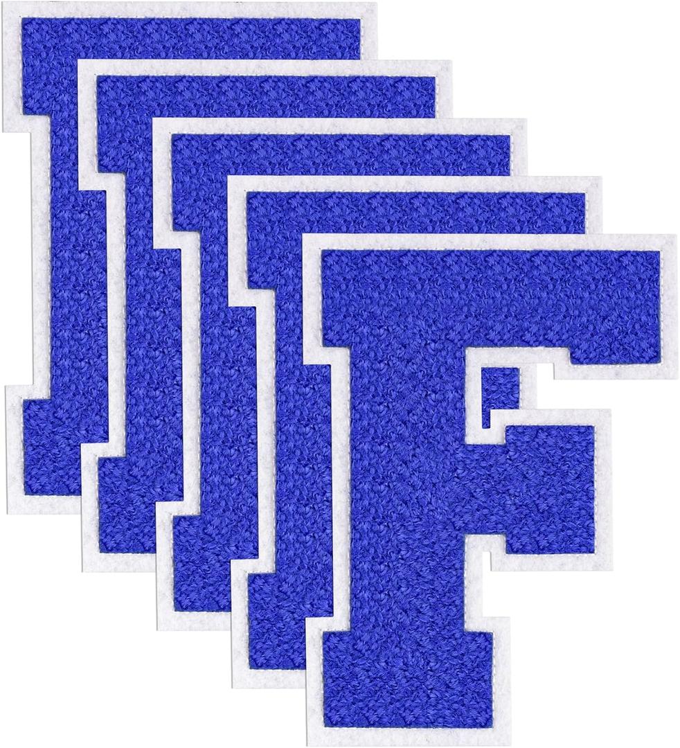 5PCS 4.5" Varsity Letter Patches Blue Chenille Iron On Letters Patch for Backpacks Embroidered Applique Jacket Hoodie Bags Graduation Birthday Party F