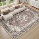 Washable Area Rug 8x10: Vintage Non-Slip Stain Resistant for Living Room, Soft Large Carpet for Bedroom Dining Room Home Office(Brown and Cream)