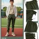 2 Pack Boys' Active Sweatpants Kids Athletic Casual Joggers Youth Drawstring Elastic Waist Pants with 3 Pockets (Large, Black, Light Gray, Army Green)