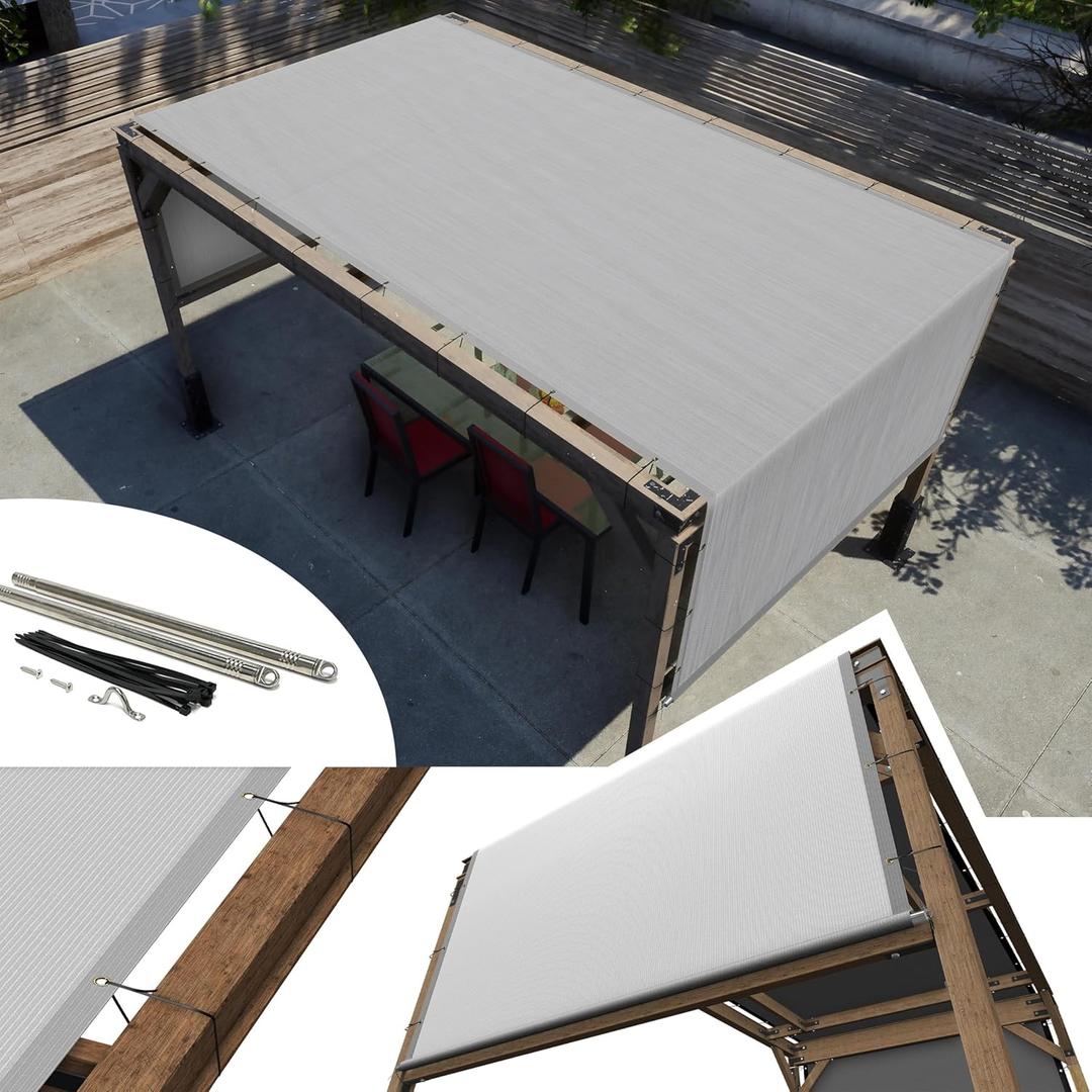 Amgo 8' W x 16' L Grey Pergola Canopy Replacement UPF50+ Top Cover, Commercial Grade 260GSM Sun Shade for Outdoor Patio, 95% UV Blockage, Stainless Steel Weighted Rods Included (We Make Custom Size)