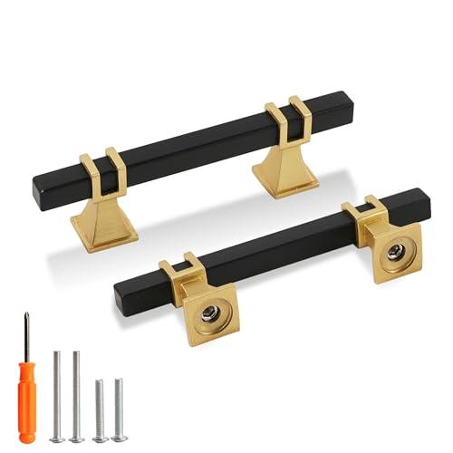 Redunest Cabinet Pulls Matte Black and Gold Cabinet Handles, 3 Inch Kitchen Door Cupboard Wardrobe Drawer Handles, Cabinet Hardware Bar Drawer Pulls, 76mm Hole Centers
