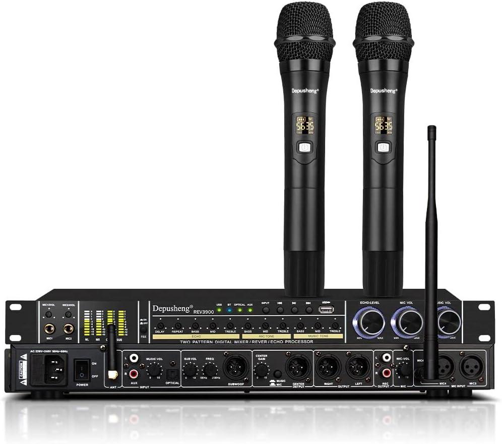 Depusheng REV3900 KTV Pre-Effector Household Reverberator Karaoke Anti-Howling Audio Processor USB Bluetooth Device with Microphone