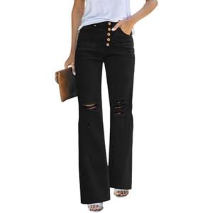 LookbookStore High Waisted Ripped Flare Jeans for Women Distressed Bell Bottom Jeans Wide Leg Pants Size XL