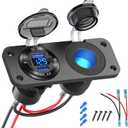 12V USB Outlet Marine Switch Panel Plug, PD3.0 and Dual QC3.0 USB Ports Aluminum Car Charger with LED Voltmeter Power Switch, Lighted 150W Cigarette Lighter Socket 2 in 1 DIY Kit for Boat RV ATV, etc.