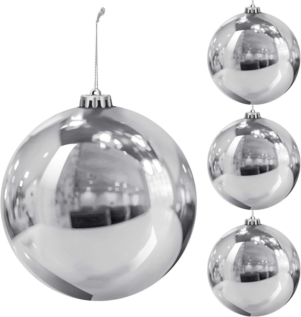 Hiboom 4 Pcs Christmas Ball Ornaments Plastic 6 Inch Christmas Tree Decoration Balls Large Xmas Decorative Hanging Ornament for Home Outdoor Outside Holiday Lawn Yard Party Supplies(Silver)