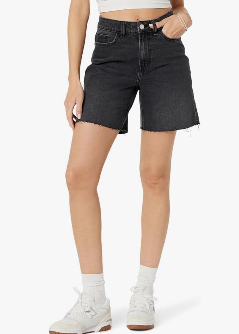 The Drop Women's Mari Long Relaxed Denim Short Faded Black, 30