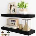 Fun Memories Floating Shelves for Wall, 24Inch Floating Shelves Set of 2, Hanging Shelf with Invisible Brackets, Wood Shelves for Living Room, Bedroom, Black