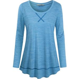 Cestyle Workout Tops for Women Yoga Tops Running Shirts Activewear Tee Shirt (X-Large, 109-light Blue (Long Sleeve))