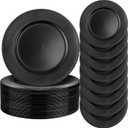 Jinei 36 Pack Black Charger Plates 13 Inch Plastic Beaded Round Charger Plates Wedding Table Decoration Reusable Dinner Plate Tray for Birthday Party Holiday Event