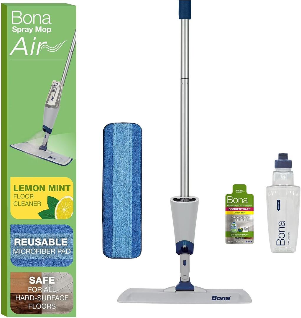 Bona Spray Mop Air - Includes Multi-Surface Floor Cleaner Concentrate and Microfiber Pad - Lemon Mint Scent - Lightweight & Compact Mop, 1 Count
