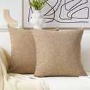 Home Brilliant Linen Throw Pillow Covers 18x18 Burlap Decorative Pillow Covers Farmhouse Throw Pillows for Couch Bench Sofa, Set of 2, 18 x 18 inch, Natural Linen