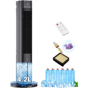 42 INCH Swamp Cooler Air Conditioner w/ 4 Modes & 3 Speeds, Aroma&Memory Function Evaporative Air Cooler, 4.2L Dual Tank, 15H Timer, 6 Ice Packs Portable Windowless Air Conditioner for Bedroom