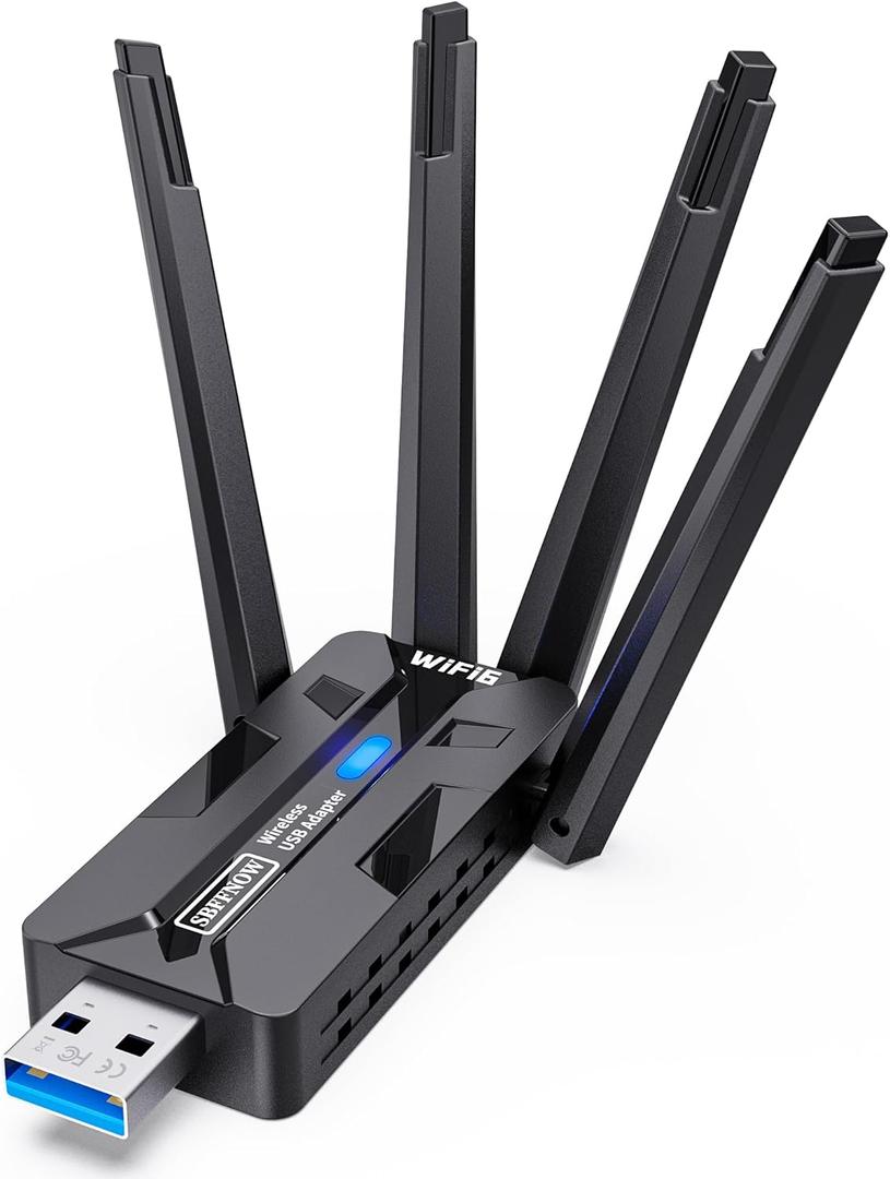 USB WiFi Adapter for PC WiFi Dongle 1800Mbps Max Speed 4 High-Gain Antennas Ultra-Long Range Signal Reception Wireless USB WiFi 6 Adapter for Desktops & Laptops Dual-Network Card connectivity