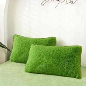 MorroMorn Decorative Pillows Covers, 26" x 20" (Pack of 2)Faux Fur Pillow Cases Standard Size, Luxury Shaggy Throw Pillowcase Cushion Shams with Zipper Home Decor for Couch Sofa Bed Room Soft (Green, Standard)