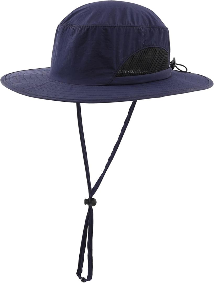 LLmoway Kids Sun Protection Hat Quick Dry Adjustable Wide Brim Mesh Bucket Hat (Medium, Navy Blue)