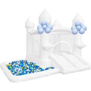 White Bounce House, Bounce House for Kids 3-6 with Double Slides, Bouncy House with Ball Pit Blower Included, Bouncy Castle IndoorOutdoor, 10.5ft L x 9.3ft W x 7.3ft H, Nice Choice for Party
