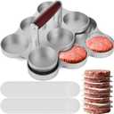 Mini Burger Press Small Meat Patty Maker with 300 Patty Papers Round Shape Press Patty Maker for Mini Hamburger, Barbecue, Picnic, Camping, Six 2.64-inch molds (6 Slots+300 Patty Papers)