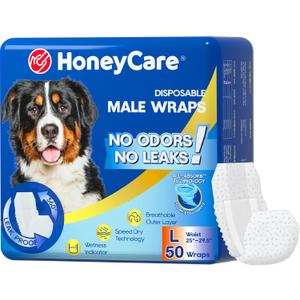 HONEY CARE All-Absorb A24 Male Dog Wrap, 50 Count, Large
