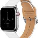 POWER PRIMACY Leather Bands Compatible with Apple Watch Band 49mm 46mm 45mm 44mm 42mm-Series 3 2 1,Genuine Leather Strap Compatible for Women Men iWatch Ultra SE Series 11 10 9 8 7 6 5 4(White/Silver)