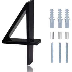 Modern House Numbers - 5 Inch Floating House Numbers With Nail Kit And Instructions Easy To Install, High Gloss Black Number 4
