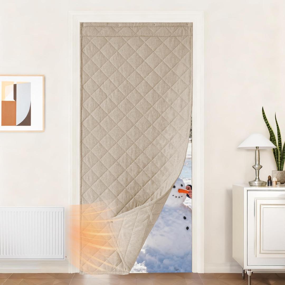 NICETOWN Insulated Door Curtain for Winter, 36x82 inch Temporary Door Cover for Winter, Thermal Insulated Heavy Duty Soundproof Doorway Cover for Patio, Sand, 1 Panel