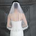 Cobirfam Bridal Veil Lace Edge 1 Tier Fingertip Length Wedding Veil with Comb for Brides (Off-white-29in)