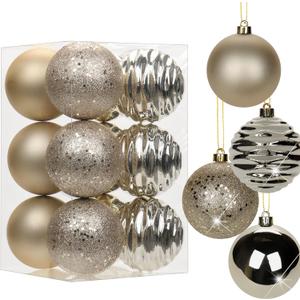 3.15" Champagne Christmas Ball Ornaments 12Pcs for Xmas Tree Shatterproof Christmas Tree Decorations Plastic Hanging Balls Set Wedding House Holiday Party Festival Home Decor