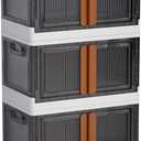 LCG 3-Tier Foldable Plastic Storage Bins with Lids and Doors, 57 Gallon (19 Gal x 3pack), Stackable Organizer Drawer (Large)