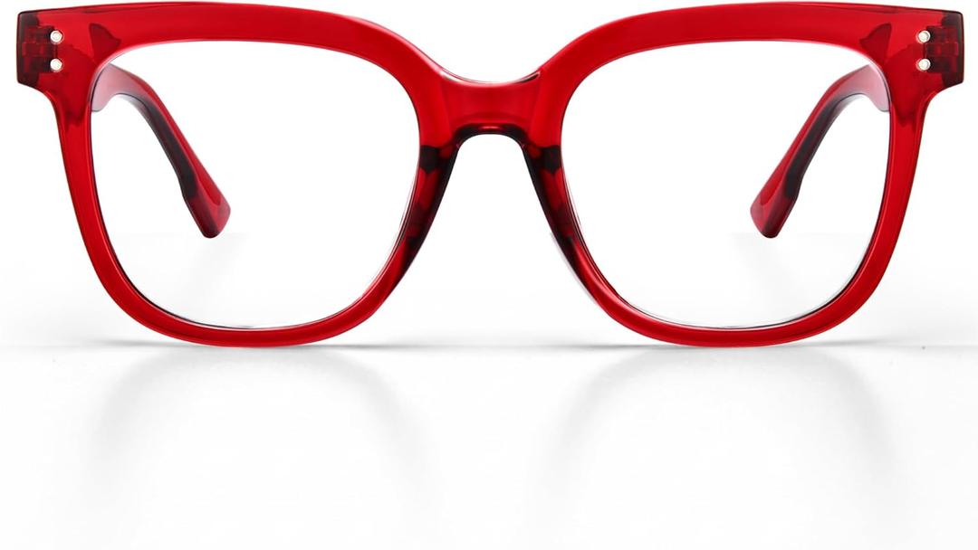 miyya Stylish Reading Glasses for Women, Cheaters Eyeglasses, Oversized Blue Light Readers, Fashion Eye Glasses (Red)