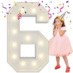 4FT Light Up Numbers Letters, Mosaic Numbers for Balloons, Marquee Light Up Letters, Giant Mosaic Balloon Number 6 for Sweet 16th Birthday Decorations, 60th Anniversary 2026 Graduation Decor