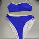 SUUKSESS Women High Waisted 2 Piece Bikini Set Cheeky High Cut Bandeau Swimsuit (Blue, M)