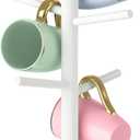 Bamboo Coffee Mug Holder Tree, Thicker Base Coffee Cup Holder Stand for Countertop, Tabletop Mug Rack Organizer with 6 Hooks (White)
