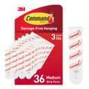 Command Medium Refill Strips, 36 Strips, Damage-Free Hanging, Reuse Medium Indoor Wall Hooks, No Tools Removable Adhesive for Home Decor