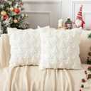 Kevin Textile Christmas Tree Decorative Throw Pillow Covers Set of 2 Soft Fluffy Luxury Sparkling Sequin Pillowcases for Couch Sofa Holiday Festivals Home Dcor 18x18 Inch Cream White