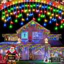 Christmas Lights Outdoor, 53 FT 486 LED Christmas Lights for Outside, Timer & Memory, Plug in 8 Modes Hanging Fairy Lights with 108 Drops for House Eaves Yard Patio Holidays Decorations, Multicolor