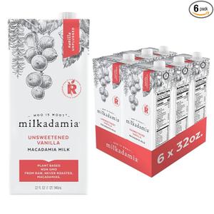 Milkadamia Macadamia Milk - Unsweetened Vanilla - 32 Fl Oz (Pack of 6) - Lactose Free, Vegan, Shelf Stable, Plant Based, Non Dairy, Dairy Free, Best by 4/10/27