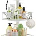 Skycarper 5 Tier Adjustable Corner Shower Caddy Organizer with Hooks,Rustproof Tension Pole 62-116 Inch,White