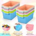 16 Pcs Plastic Book Bins, Scoop Front Cubby Storage Bins, 8 Color Stackable Organizer Tubs Containers Multi Functional Box for Books, Supplies, Home Office Playroom, 11.42x7.48x4.92 Inch