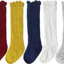 Bestjybt Baby Girls Boys Knee High Socks Cotton Newborn Infants Toddlers Cable Knit Tube Ruffled Stockings, Multicolored 4 Pairs