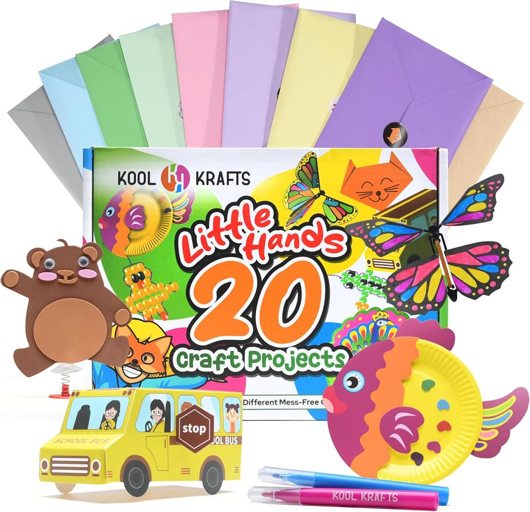 20 Arts & Crafts Kit for Kids, All-Inclusive, No Mess Craft Kits & Supplies for Boys & Girls DIY Creative Activity, Easy Step-by-Step Guide, Individually Packaged Crafts, Christmas Gift, Travel Gift
