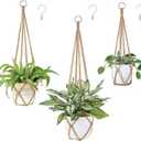 Dahey Macrame Plant Hanger Set of 3 with Hooks Indoor Hanging Planter Basket 35"/29"/23" Handmade Woven Cotton Rope Flower Pot Crochet Plant Holder Stand for Boho Home Decor No Tassels,Brown