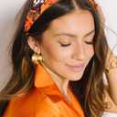 Halloween Headband Purple Spooky Beaded Knotted Headband for Women Sparkle Pearl Rhinestone Pumpkin Spider Bat Skeleton Ghost Charm Wide Knot Headpiece Orange Cat Star Print Hairband Halloween Party