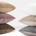 YCOLL Tan Pillow Covers 24x24 Set of 2 Velvet Striped Pattern - Soft Throw Pillows for Home Decor, Luxury Decorative Pillow Covers for Couch, Bed,Living Room