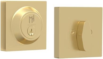 Mega Handles - ROBELL Entry Deadbolt Lock - Heavy Duty Square Locking Deadbolt for Left or Right-Handed Doors - Interior/Exterior - Satin Brass