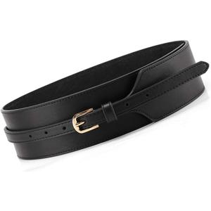Women Wide Knotted Belt Design PU Leather Waistbands Simple Width Belt (Suit For Waist 25-31.5", Black)