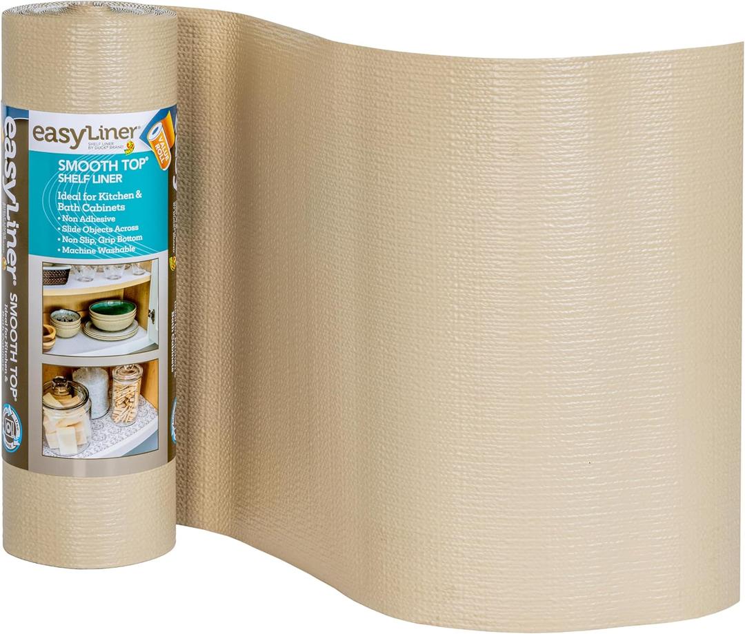 Smooth Top EasyLiner for Cabinets & Drawers - Easy to Install & Cut to Fit - Shelf Paper & Drawer Liner Non Adhesive - Non Slip Shelf Liner for Kitchen & Pantry - 12in. x 24ft. - Beige