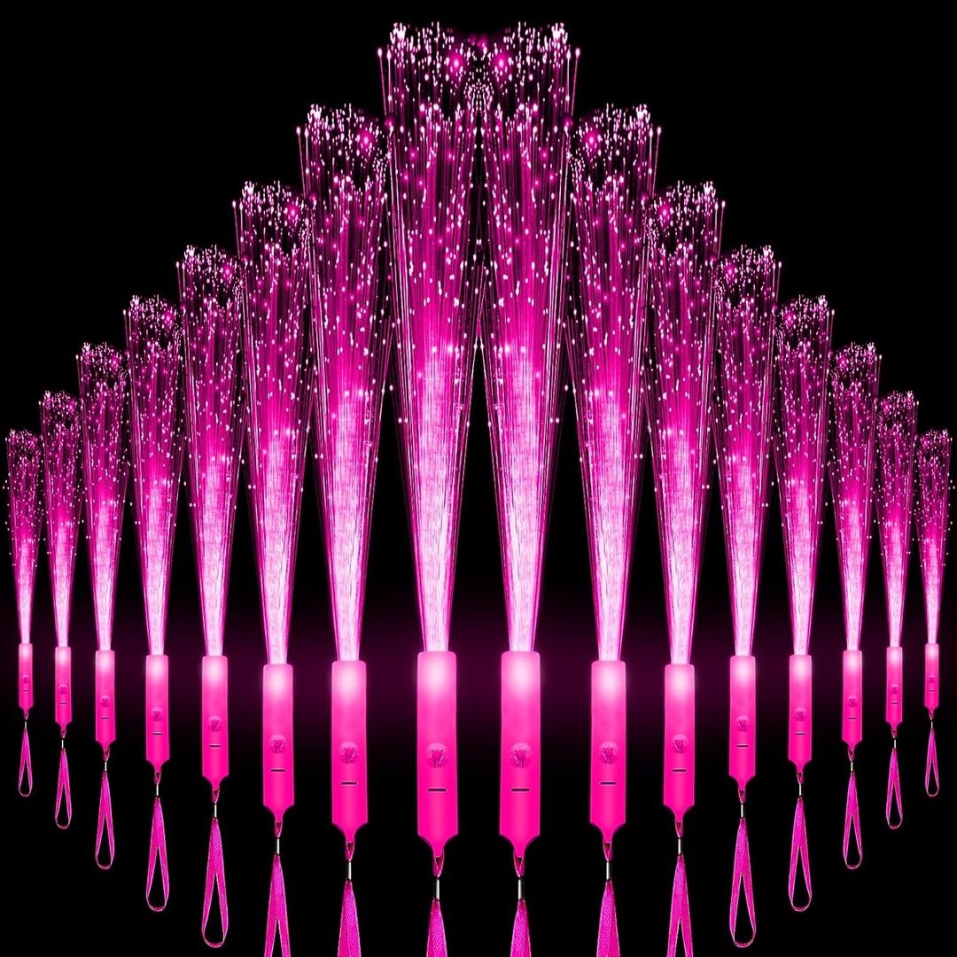 18 PCS Pink LED Fiber Optic Wands Glow Sticks, Light Up Wands, Fiber Optic Lights Rod, Flashing Wands with 3 Light Modes for Wedding,Halloween,Christmas, Neon Party