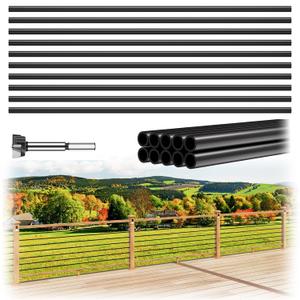 10 Pack 4.7 FT x 3/4 inch Aluminum Deck Balusters Horizontal Stair Baluster Hollow Round Black Staircase Bar Spindles for Indoor Outdoor Railing