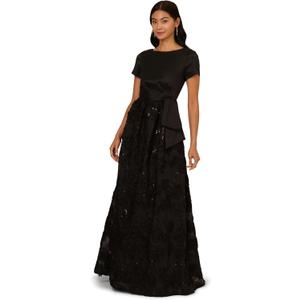 Adrianna Papell Women's Soutache Floral Combo Gown (Black), 16