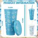 12 Pcs 24 oz Blue Bow Starfish Seashell Plastic Cups with Lid Straw Beach Party Blue Coastal Reusable Cup Bulk Ocean Nautical Coffee Tumbler for Wedding Birthday Sea You Soon Baby Shower Summer Party